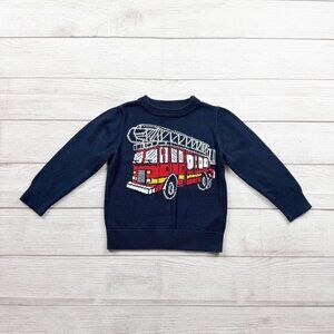 Baby Gap Toddler Boys Navy Sweater Fire Truck Graphic Crewneck 3T